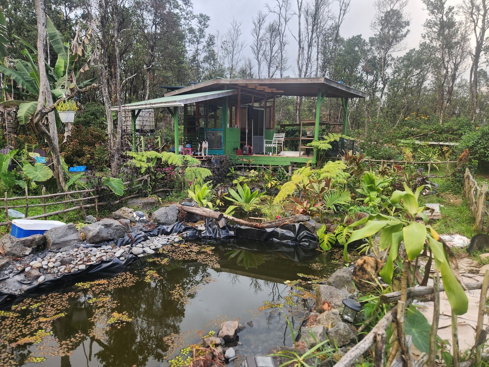 Cabin and pond at FlashTown