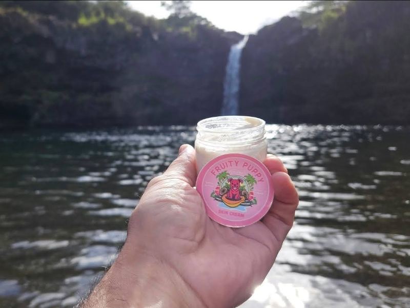 Fruity Puppy jar near a waterfall